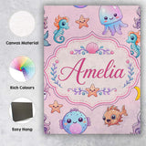 Personalised Name Cute Cartoon Mermaid with Custom  Bespoke Interior Contemporary Canvas Wall Art Print Decor Picture Ready to Hang
