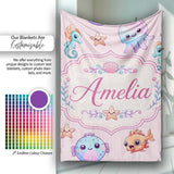 Cute Cartoon Mermaid with Sea Creatures on Soft Pink Background Kids  Personalised Custom Name Super Soft Fleece Blanket Bed Sofa Throw