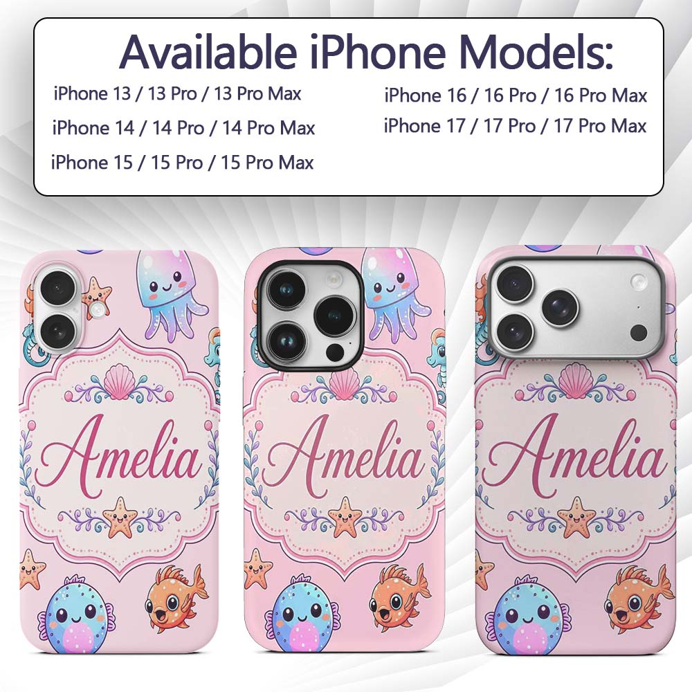 Cute Cartoon Mermaid with Sea Creatures on Soft Custom Name Protective Phone Case Mobile Cover Durable Everyday Smartphone Shock Resistant