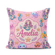 Custom Name Cartoon Mermaid with Sea on Pink Background Playful Square Filled Cushion Throw Pillow Sofa Bed Home Decor Zip Washable UK Made
