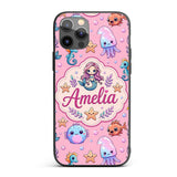 Cute Cartoon Mermaid with Sea Creatures on Pink Custom Name Protective Phone Case Mobile Cover Durable Everyday Smartphone Shock Resistant