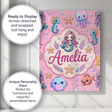 Personalised Name Cute Cartoon Mermaid with Custom  Bespoke Interior Contemporary Canvas Wall Art Print Decor Picture Ready to Hang
