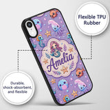 Cute Cartoon Mermaid with Sea Creatures on Purple Custom Name Protective Phone Case Mobile Cover Durable Everyday Smartphone Shock Resistant