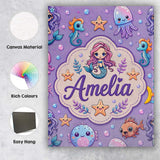 Personalised Name Cute Cartoon Mermaid with Custom  Bespoke Interior Contemporary Canvas Wall Art Print Decor Picture Ready to Hang