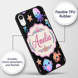 Cute Kawaii Mermaid and Sea Creatures Seamless Custom Name Protective Phone Case Mobile Cover Durable Everyday Smartphone Shock Resistant