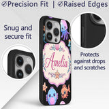 Cute Kawaii Mermaid and Sea Creatures Seamless Custom Name Protective Phone Case Mobile Cover Durable Everyday Smartphone Shock Resistant