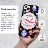 Cute Kawaii Mermaid and Sea Creatures Seamless Custom Name Protective Phone Case Mobile Cover Durable Everyday Smartphone Shock Resistant