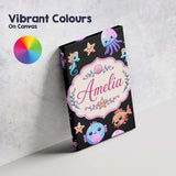 Personalised Name Cute Kawaii Mermaid and Custom  Unique Gift Idea Elegant Feature Canvas Wall Art Print Decor Picture Ready to Hang