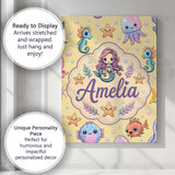 Personalised Name Kawaii Mermaid and Sea Custom  Unique Gift Idea Elegant Feature Canvas Wall Art Print Decor Picture Ready to Hang