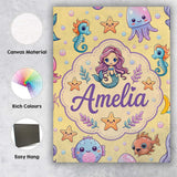 Personalised Name Kawaii Mermaid and Sea Custom  Unique Gift Idea Elegant Feature Canvas Wall Art Print Decor Picture Ready to Hang