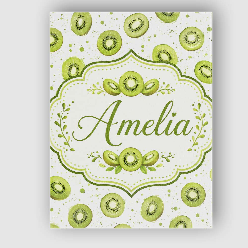 Personalised Name Watercolor Kiwi Slice Custom  Modern Room Accent Elegant Feature Canvas Wall Art Print Decor Picture Ready to Hang