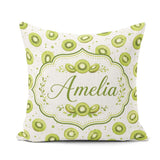 Custom Name Watercolor Kiwi Slice Scatter Fruit Pattern on White Square Filled Cushion Throw Pillow Sofa Bed Home Decor Zip Washable UK Made