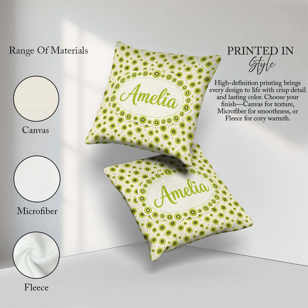 Custom Name Minimal Kiwi Slice and Seed Scatter Seamless on Soft Square Filled Cushion Throw Pillow Sofa Bed Home Decor Zip Washable UK Made