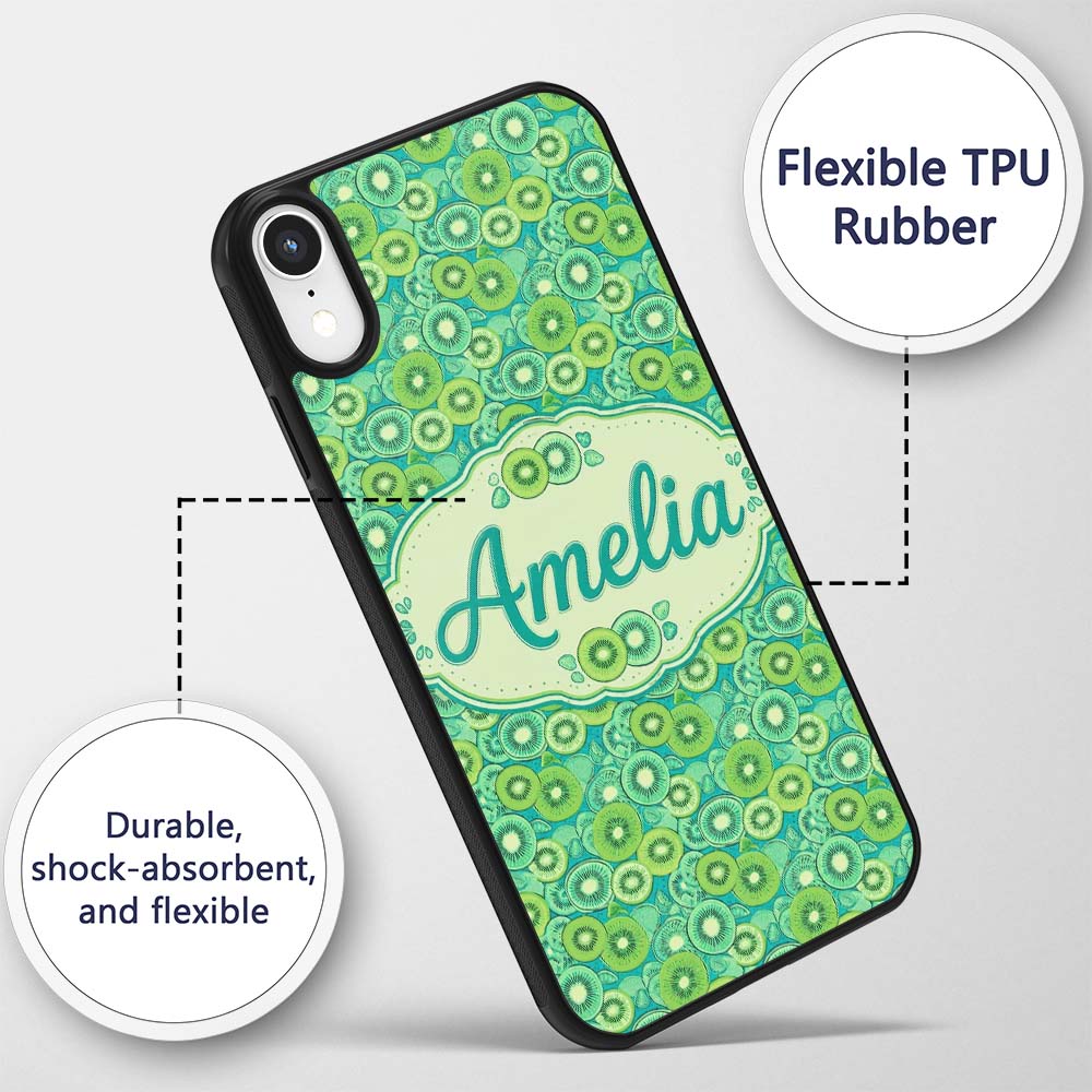 Bold Kiwi Citrus Mix Dense Seamless Pattern on Custom Name Protective Phone Case Mobile Cover Durable Everyday Smartphone Shock Resistant