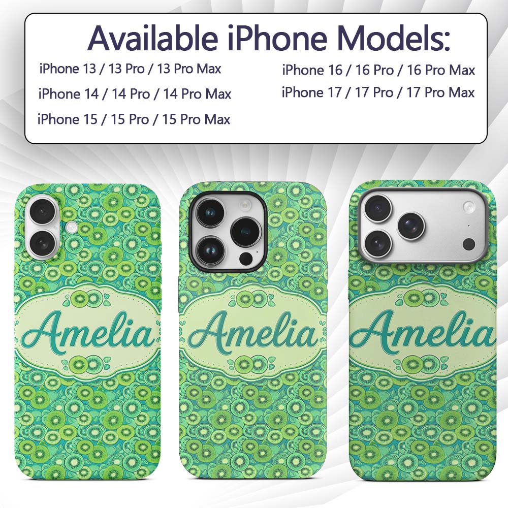 Bold Kiwi Citrus Mix Dense Seamless Pattern on Custom Name Protective Phone Case Mobile Cover Durable Everyday Smartphone Shock Resistant