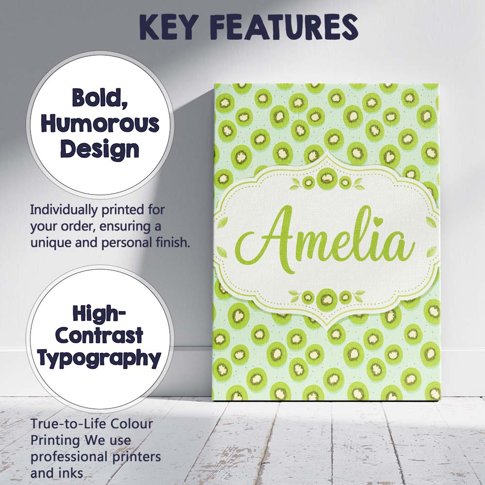 Personalised Name Stylised Kiwi Slice Custom Modern Room Accent Creative Decorator Style Canvas Wall Art Print Decor Picture Ready to Hang
