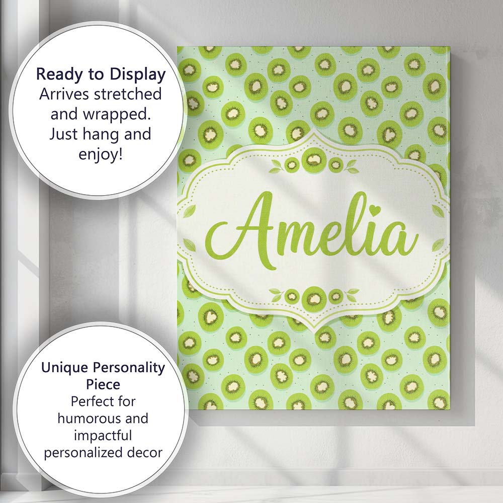 Personalised Name Stylised Kiwi Slice Custom Modern Room Accent Creative Decorator Style Canvas Wall Art Print Decor Picture Ready to Hang