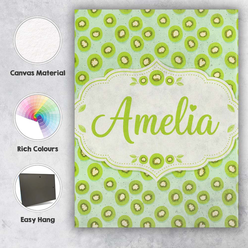 Personalised Name Stylised Kiwi Slice Custom Modern Room Accent Creative Decorator Style Canvas Wall Art Print Decor Picture Ready to Hang