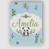 Personalised Name Cute Panda Bamboo and Custom  Modern Room Accent Elegant Feature Canvas Wall Art Print Decor Picture Ready to Hang