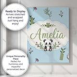 Personalised Name Cute Panda Bamboo and Custom  Modern Room Accent Elegant Feature Canvas Wall Art Print Decor Picture Ready to Hang
