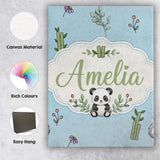 Personalised Name Cute Panda Bamboo and Custom  Modern Room Accent Elegant Feature Canvas Wall Art Print Decor Picture Ready to Hang