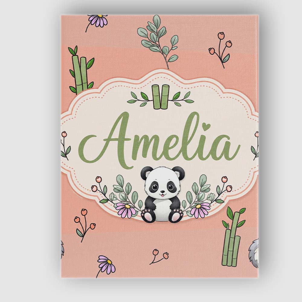 Personalised Name Cute Panda Bamboo and Custom  Modern Room Accent Elegant Feature Canvas Wall Art Print Decor Picture Ready to Hang