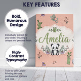 Personalised Name Cute Panda Bamboo and Custom  Modern Room Accent Elegant Feature Canvas Wall Art Print Decor Picture Ready to Hang