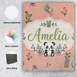 Personalised Name Cute Panda Bamboo and Custom  Modern Room Accent Elegant Feature Canvas Wall Art Print Decor Picture Ready to Hang