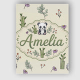 Personalised Name Panda Bamboo and Floral Custom  Unique Gift Idea Elegant Feature Canvas Wall Art Print Decor Picture Ready to Hang