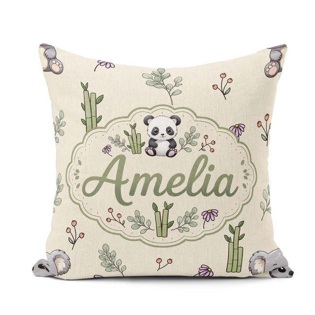 Custom Name Panda Bamboo and Minimal on Neutral Beige Background Square Filled Cushion Throw Pillow Sofa Bed Home Decor Zip Washable UK Made