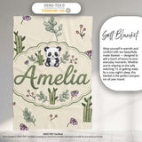Panda Bamboo and Floral Minimal on Neutral Beige Background Lovely  Personalised Custom Name Super Soft Fleece Blanket Bed Sofa Throw