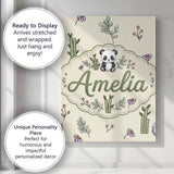 Personalised Name Panda Bamboo and Floral Custom  Unique Gift Idea Elegant Feature Canvas Wall Art Print Decor Picture Ready to Hang