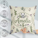 Custom Name Panda Bamboo and Minimal on Neutral Beige Background Square Filled Cushion Throw Pillow Sofa Bed Home Decor Zip Washable UK Made