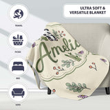 Panda Bamboo and Floral Minimal on Neutral Beige Background Lovely  Personalised Custom Name Super Soft Fleece Blanket Bed Sofa Throw