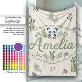 Panda Bamboo and Floral Minimal on Neutral Beige Background Lovely  Personalised Custom Name Super Soft Fleece Blanket Bed Sofa Throw