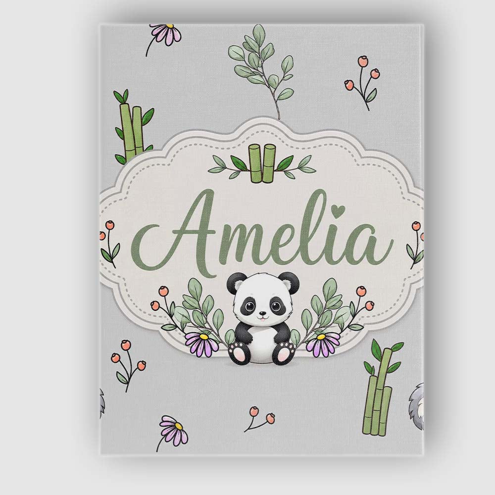 Personalised Name Cute Panda Bamboo and Custom  Modern Room Accent Elegant Feature Canvas Wall Art Print Decor Picture Ready to Hang