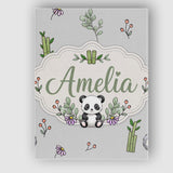 Personalised Name Cute Panda Bamboo and Custom  Modern Room Accent Elegant Feature Canvas Wall Art Print Decor Picture Ready to Hang
