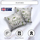 Custom Name Cute Panda Bamboo and Floral Minimal Pattern on Grey Square Filled Cushion Throw Pillow Sofa Bed Home Decor Zip Washable UK Made