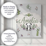 Personalised Name Cute Panda Bamboo and Custom  Modern Room Accent Elegant Feature Canvas Wall Art Print Decor Picture Ready to Hang