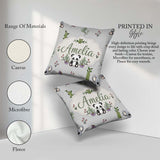 Custom Name Cute Panda Bamboo and Floral Minimal Pattern on Grey Square Filled Cushion Throw Pillow Sofa Bed Home Decor Zip Washable UK Made