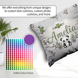 Custom Name Cute Panda Bamboo and Floral Minimal Pattern on Grey Square Filled Cushion Throw Pillow Sofa Bed Home Decor Zip Washable UK Made