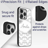 Grey Ornamental Geometric Lace Pattern Elegant Custom Name Protective Phone Case Mobile Cover Durable Everyday Smartphone Shock Resistant