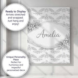 Personalised Name Grey Ornamental Geometric Lace Pattern Elegant Custom  Interior Canvas Wall Art Print Decor Picture Ready to Hang