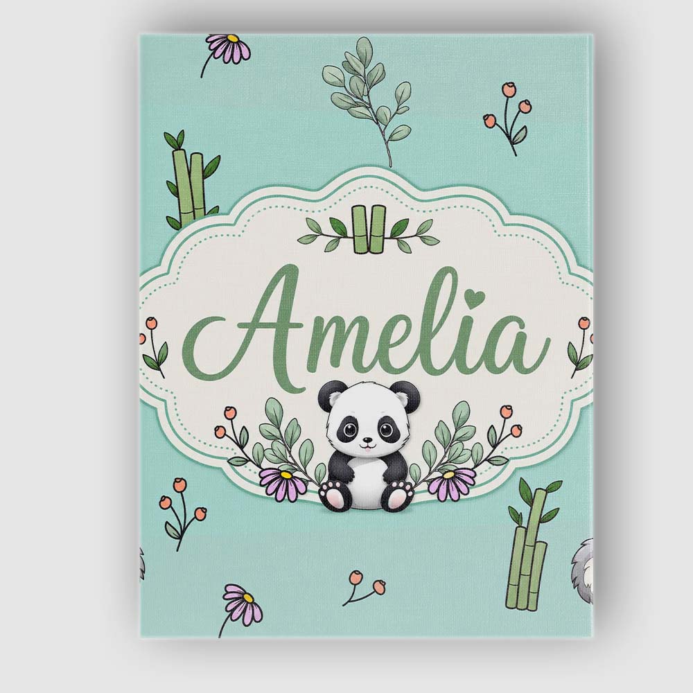 Personalised Name Cute Panda Bamboo and Custom  Modern Room Accent Elegant Feature Canvas Wall Art Print Decor Picture Ready to Hang