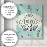 Personalised Name Cute Panda Bamboo and Custom  Modern Room Accent Elegant Feature Canvas Wall Art Print Decor Picture Ready to Hang