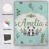 Personalised Name Cute Panda Bamboo and Custom  Modern Room Accent Elegant Feature Canvas Wall Art Print Decor Picture Ready to Hang
