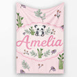 Cute Panda Bamboo and Floral Minimal Seamless Pattern on Soft Pink  Personalised Custom Name Super Soft Fleece Blanket Bed Sofa Throw