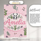 Cute Panda Bamboo and Floral Minimal Seamless Pattern on Soft Pink  Personalised Custom Name Super Soft Fleece Blanket Bed Sofa Throw