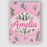 Personalised Name Cute Panda Bamboo and Custom  Modern Room Accent Elegant Feature Canvas Wall Art Print Decor Picture Ready to Hang