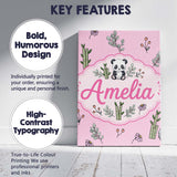 Personalised Name Cute Panda Bamboo and Custom  Modern Room Accent Elegant Feature Canvas Wall Art Print Decor Picture Ready to Hang